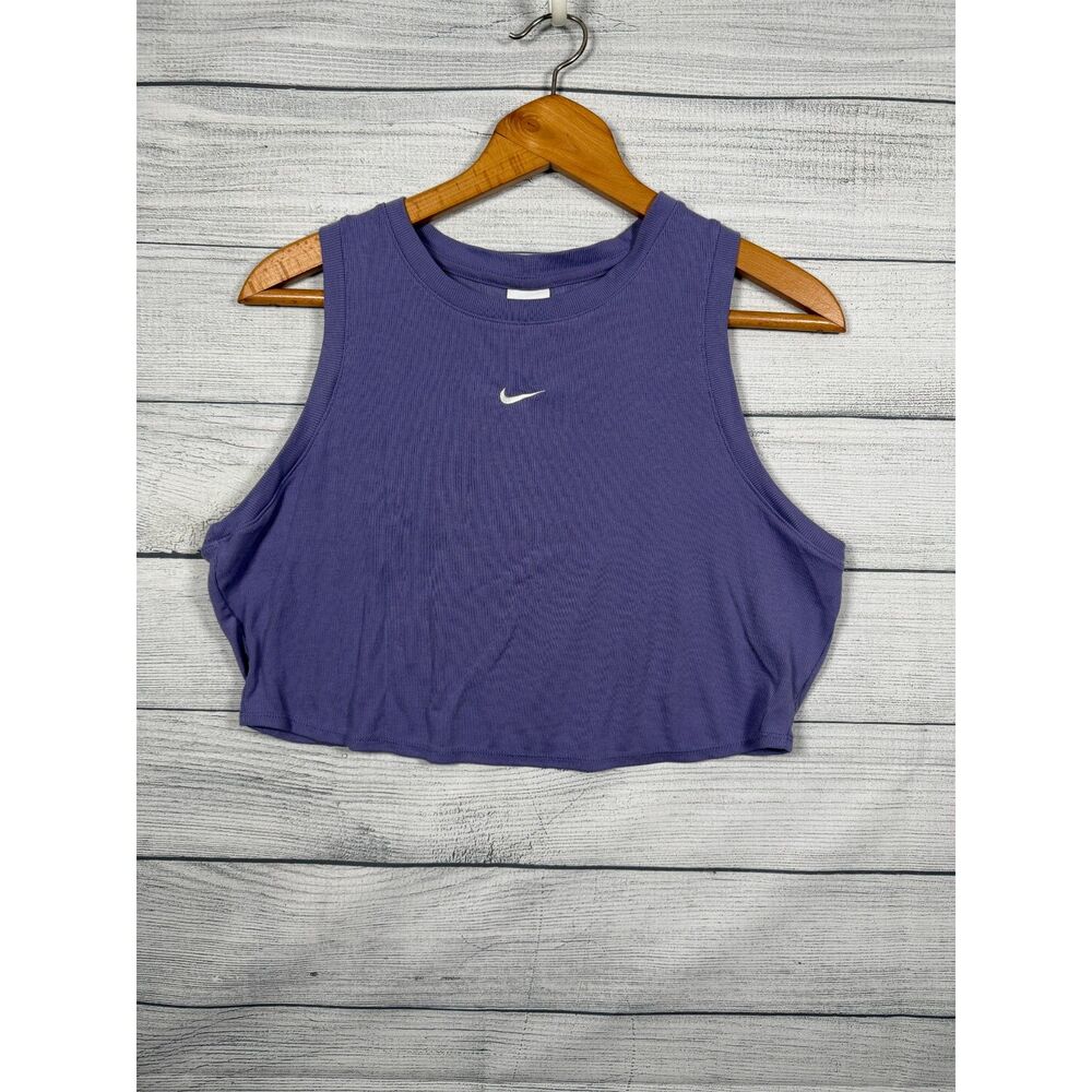 Nike Women's XL Purple Ribbed Cropped Sleeveless Tank Top Swoosh 4595